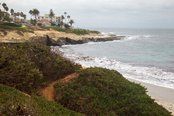 Nice beach at the shore of the Pacific Ocean view point in La Jolla, San Diego, California, United...