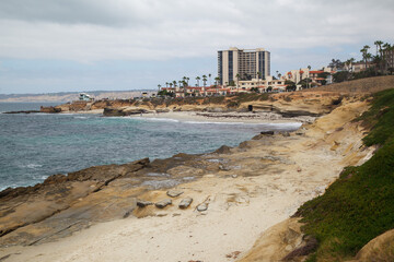Nice beach at the shore of the Pacific Ocean view point in La Jolla, San Diego, California, United...
