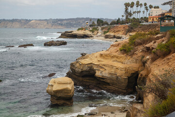 Nice beach at the shore of the Pacific Ocean view point in La Jolla, San Diego, California, United...