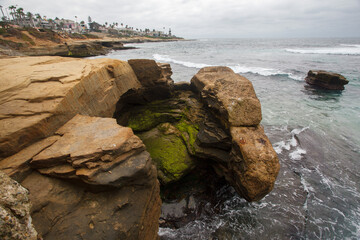 Nice beach at the shore of the Pacific Ocean view point in La Jolla, San Diego, California, United...