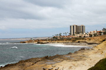Nice beach at the shore of the Pacific Ocean view point in La Jolla, San Diego, California, United...
