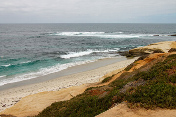 Nice beach at the shore of the Pacific Ocean view point in La Jolla, San Diego, California, United...