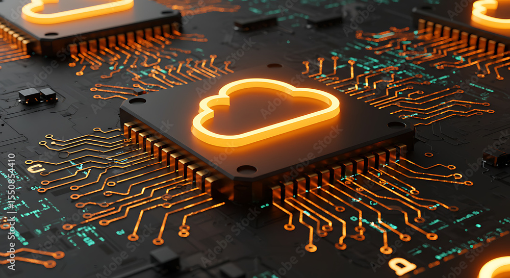 Poster digital cloud's core: a futuristic visualization showcasing the core of digital cloud computing, the