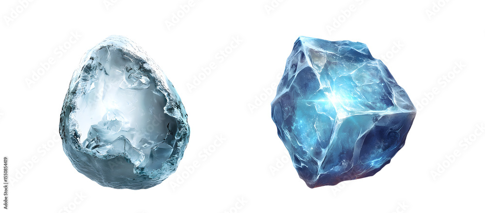 Poster two ice shapes of different forms. isolated on transparent background