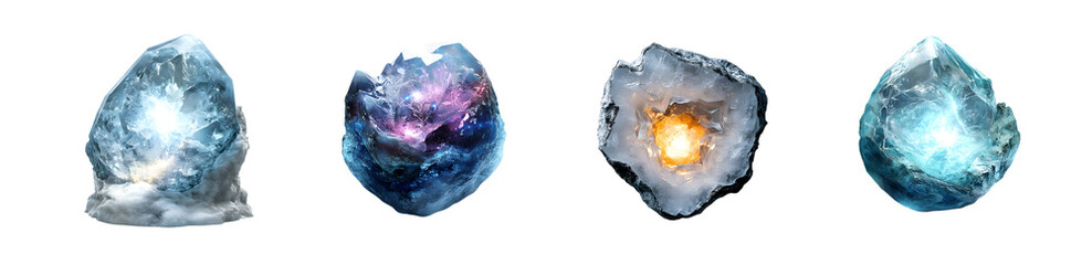 Fototapeta premium set of different, stylized crystalline formations. isolated on transparent background