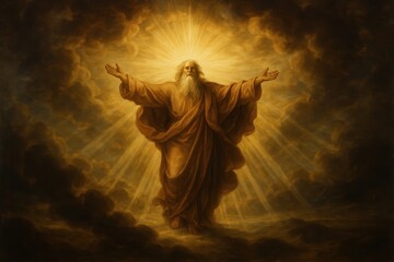 Divine Creation Scene with Heavenly Light for Spiritual Artwork and Religious Inspiration
