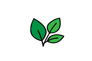 The image is a stylized illustration of three green leaves on a single stem. The leaves are a vibrant green color with a dark black outline, and each leaf has a subtle black line representing a vein.