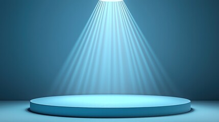 Obraz premium Empty blue circular stage lit by spotlight