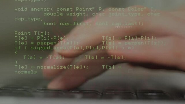 Error marker appearing, hands typing and scrolling through C++ code fixing logic bug