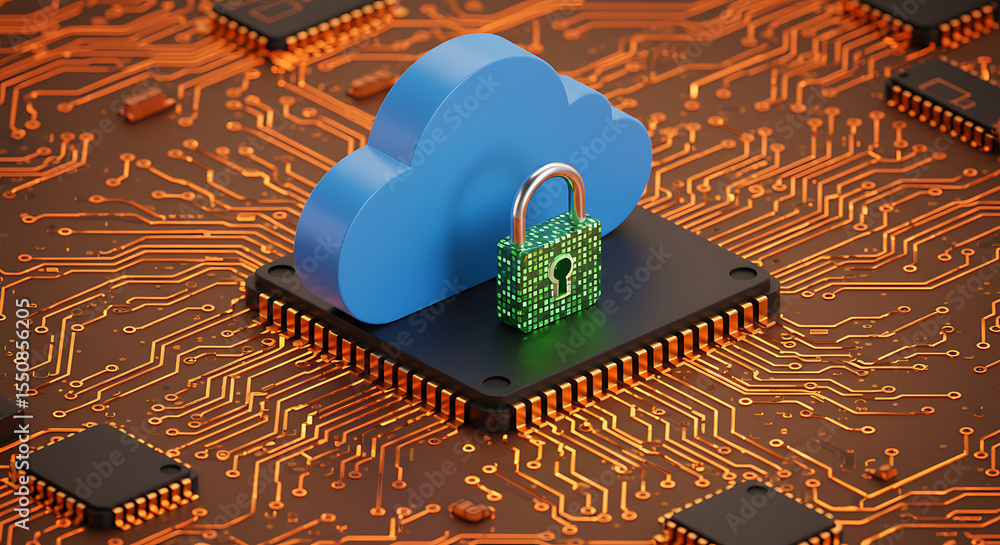 Fototapete cloud data security: this image shows a symbolic representation of data security in the cloud, featu