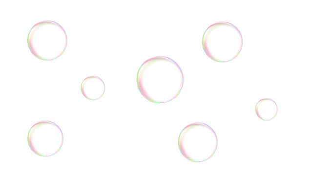 Multiple Iridescent Soap Bubbles on Transparent Background

