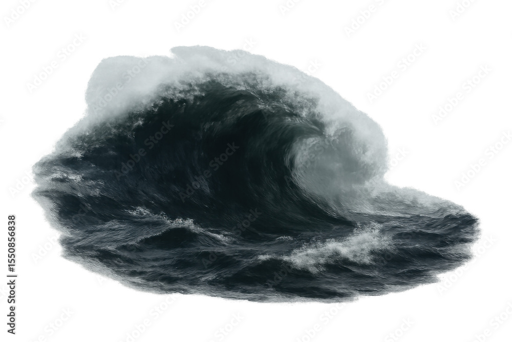 Poster powerful ocean wave crashing, creating white foam and representing force of nature, isolated on tran