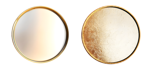 Two round decorative trays with gold frames. isolated on transparent background
