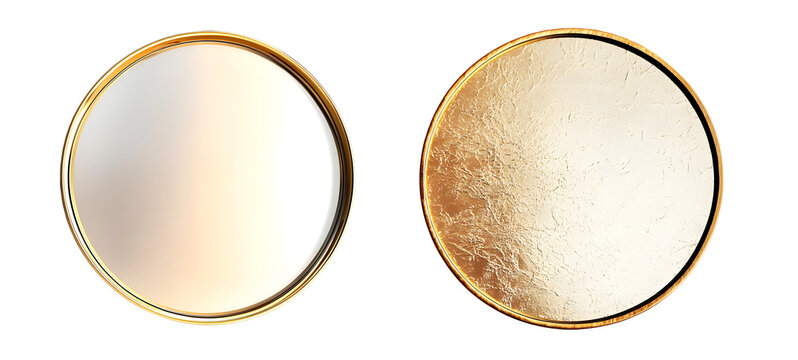 Two round decorative trays with gold frames. isolated on transparent background