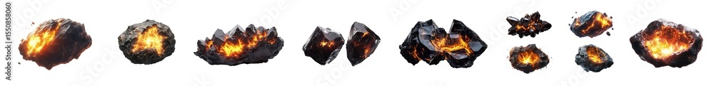 Aufkleber set of exploding space rocks isolated on transparent background