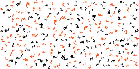 Indian Rupee Symbols Pattern on White Background.