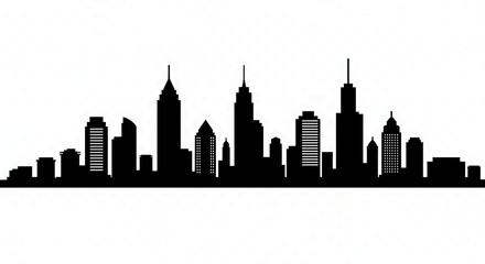 Naklejka premium Flat Cityscape Silhouette at Sunset