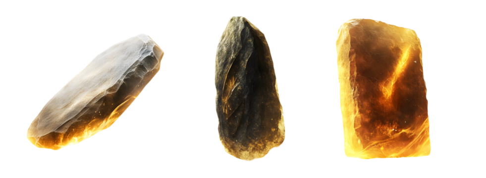set of stones of different shapes and colors. isolated on transparent background