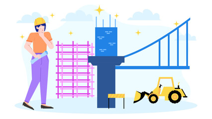 Female engineer in hard hat and safety vest supervising construction site with blueprint. Suitable for engineering, construction, and empowerment concepts.