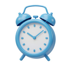 3D Blue Alarm Clock, Isolated on White or Transparent Background