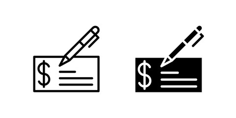 Bank check icon set suitable for banking apps, payments, and finance systems with clean line design