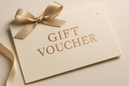 Premium gift certificate with elegant rose gold foil accents and sophisticated typography on textured paper