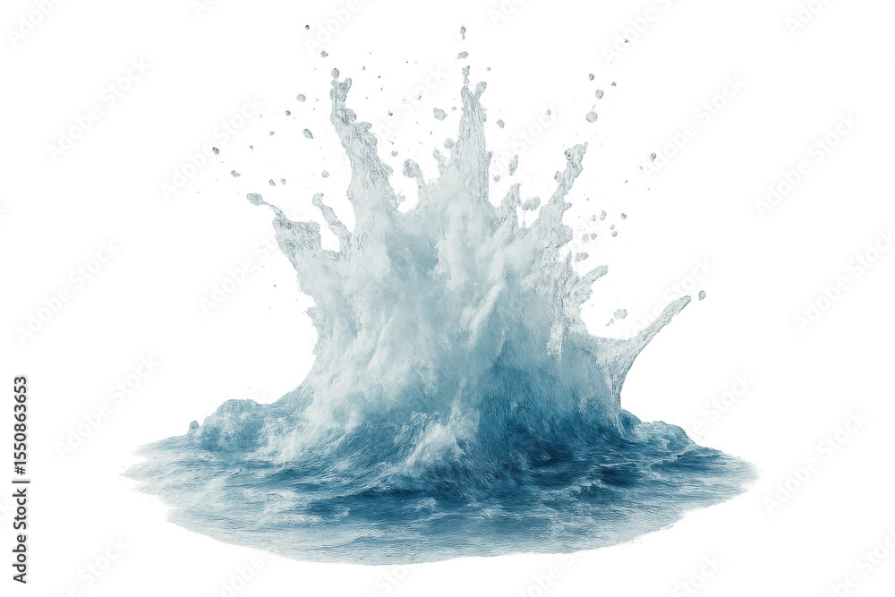 Poster crown-shaped wave splashing on a transparent background, offering a dynamic element for various wate