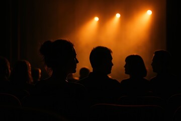 Silhouetted concert audience in theater balcony creating atmospheric performance venue background