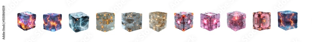 Fototapete colorful cube-shaped objects with intricate patterns. isolated on transparent background
