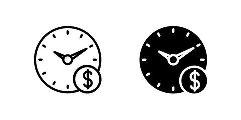Time and money icon set combining clock and dollar to represent hourly rates and freelance billing