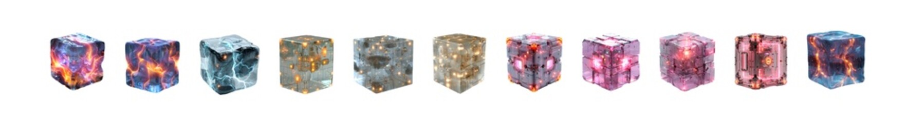 Fototapeta premium Colorful cube-shaped objects with intricate patterns. isolated on transparent background