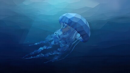 Fototapeta premium Polygonal jellyfish in a deep blue ocean.