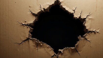 A Hole in a Cardboard Box Revealing a Dark Void Inside
