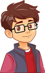 asian boy gamers with glasses cartoon character