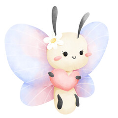 Cute Butterfly Cartoon Holding Heart