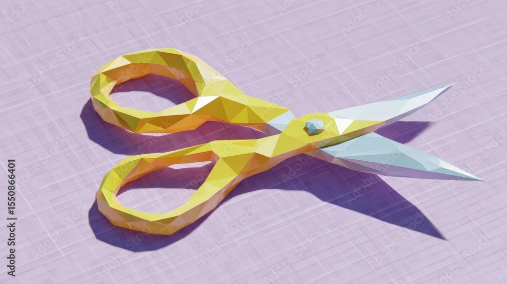 Poster polygonal scissors on a textured surface.