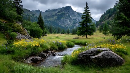 Obraz premium 8. Cliffside view of ocean waves crashing below, surrounded by natural rock formations and lush grass