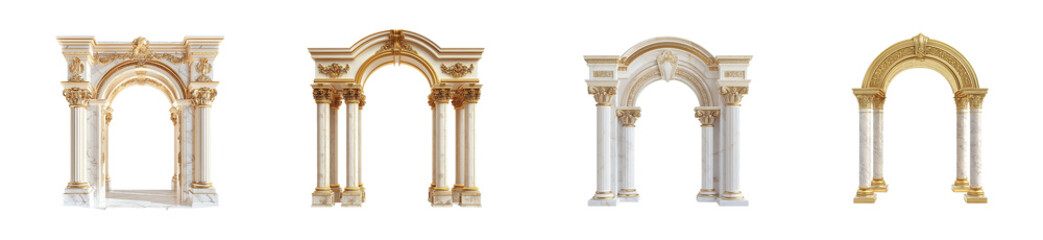 Naklejka premium Ornate archways in cream and gold. isolated on transparent background