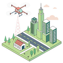AI-powered drone flying over smart city