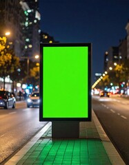Blank Billboard Green Screen City Night Ad.