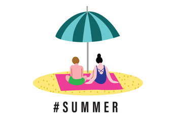 ビーチでくつろぐカップル