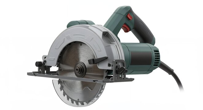 Electric circular saw on white background