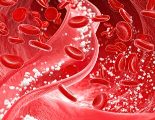 Blood Vessel with Red Blood Cells, Microscopic, and Healthcare.