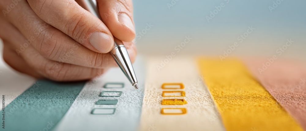 Poster Organized Vote Counts Checklist with Orange Highlights and Pen Filling Boxes Task Management and Productivity Concept for Modern Business Use