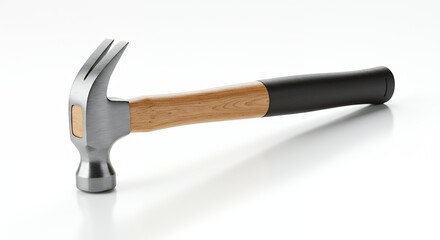Hammer with wooden handle on white background