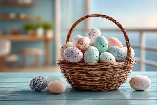 Pastel Easter eggs in a basket