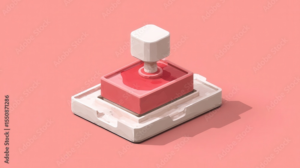 Poster a three-dimensional rendering of a button mechanism.