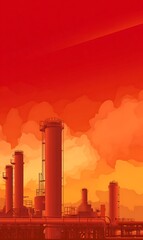 Industrial facility beneath a red sky