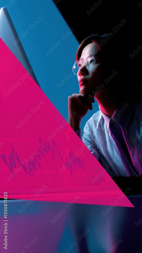 Poster modern tech-driven capital preservation concept with professional analyzing financial data for susta