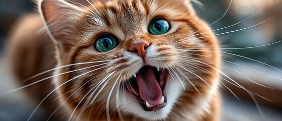 Playful ginger cat close-up